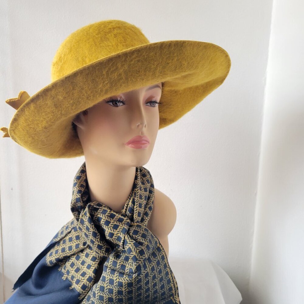 Mr. Charles Mustard Yellow Felt Fuzzy Exclusive Coronet Women's Country Fedora - Picture 8 of 14
